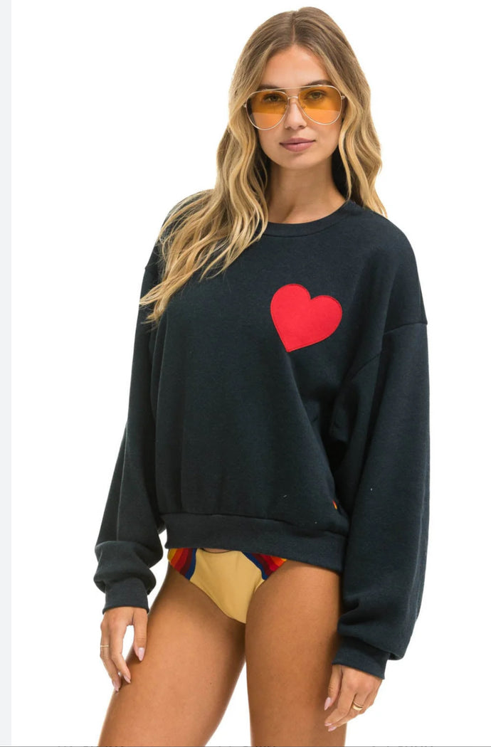 Aviator Nation Heart Stitch Crew Sweatshirt Charcoal