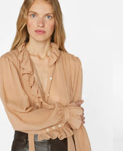 Load image into Gallery viewer, FRAME Ruffle Front Button Up Shirt in Blush